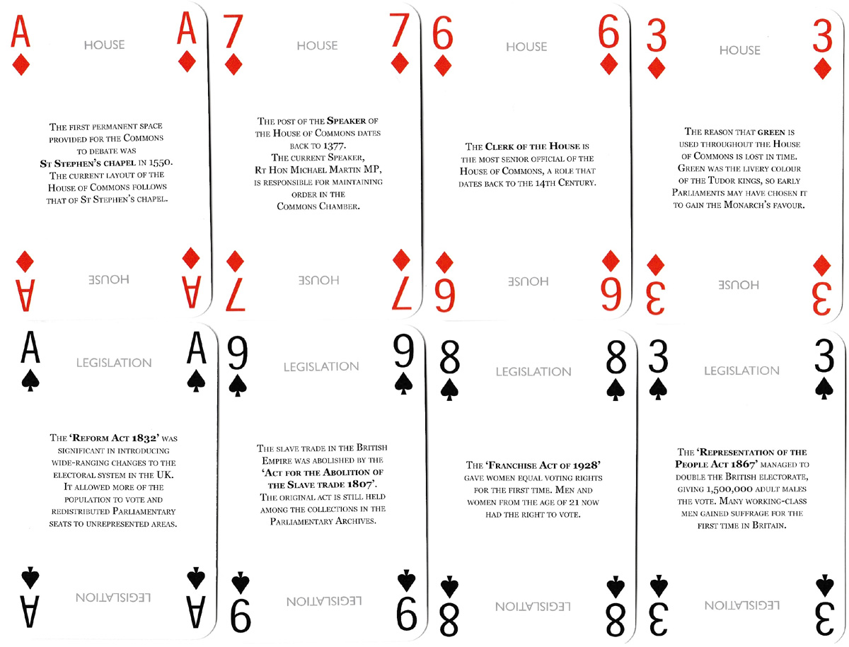 House of Commons playing cards produced by the House of Commons Information Office, 2007