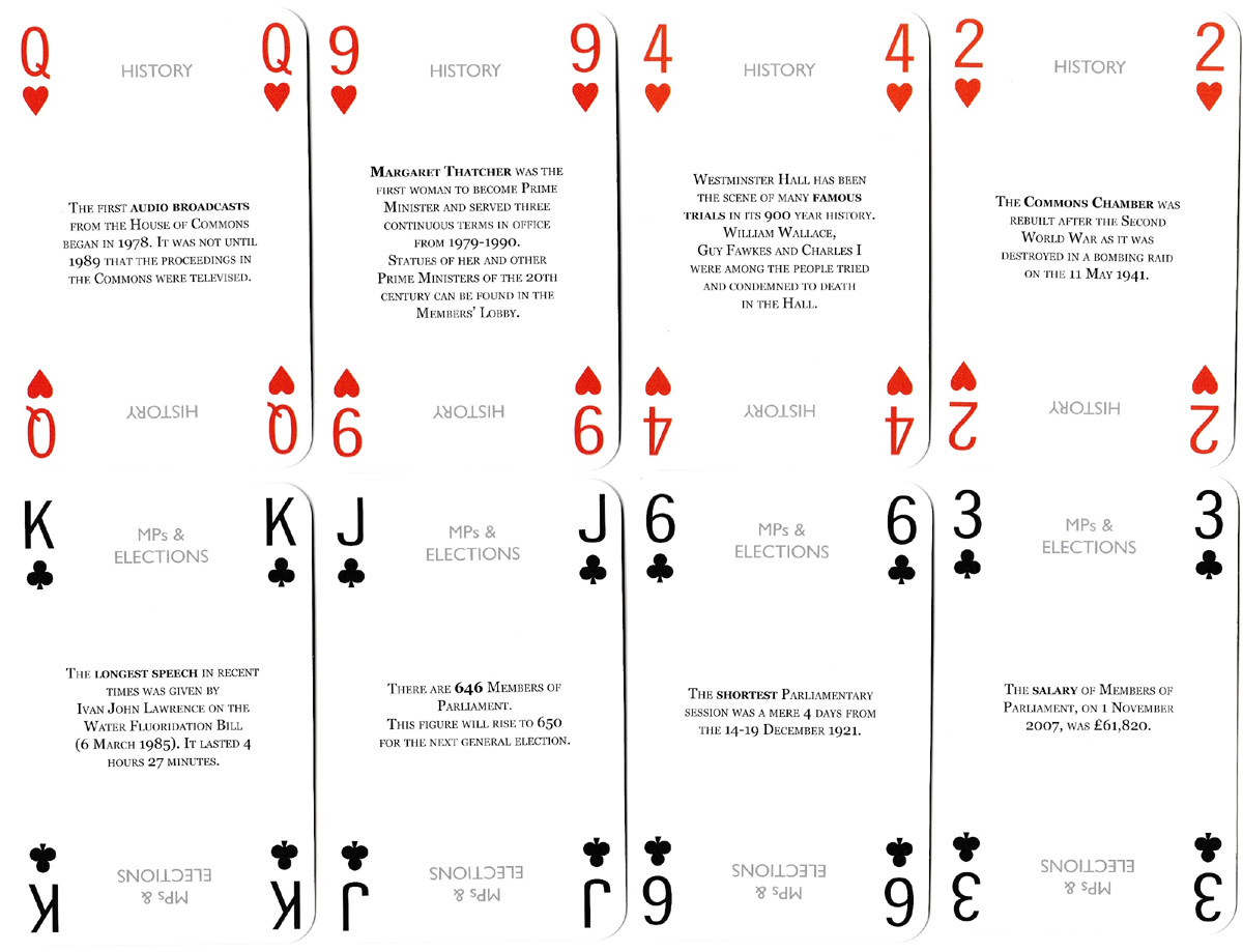 House of Commons playing cards produced by the House of Commons Information Office, 2007