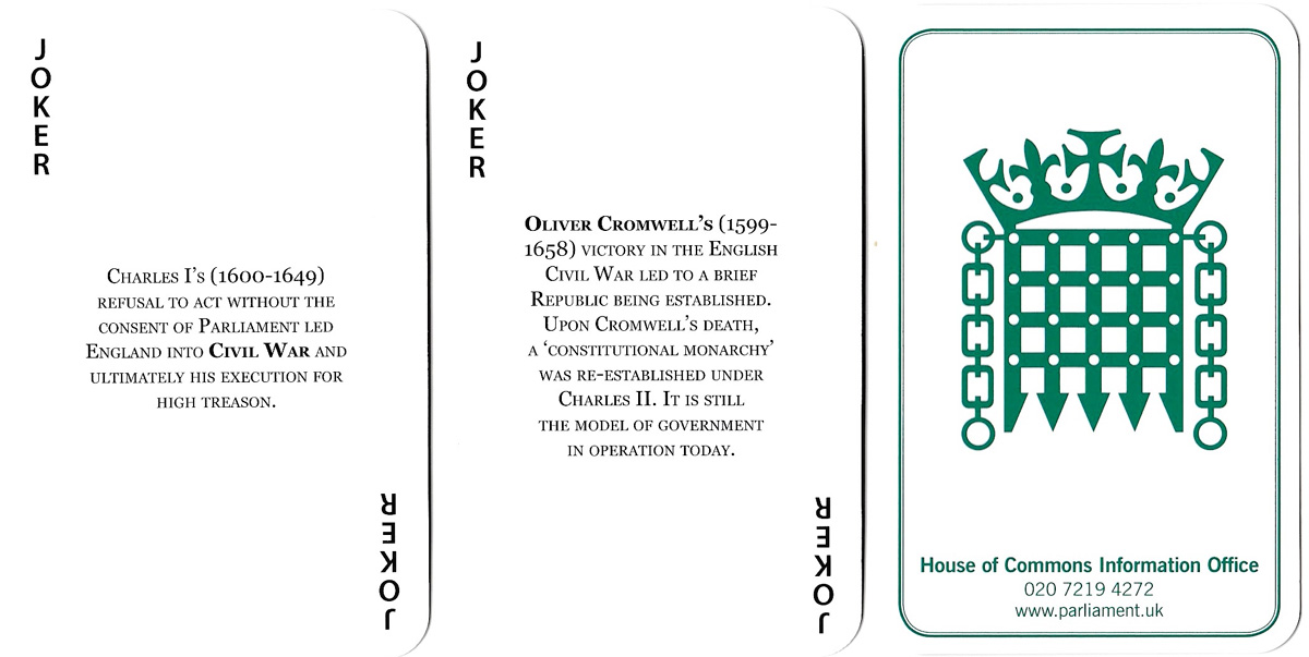 House of Commons playing cards produced by the House of Commons Information Office, 2007