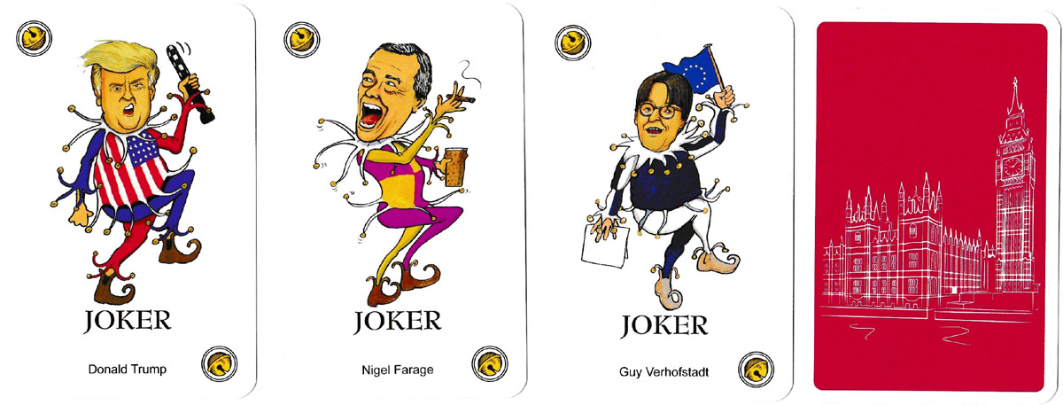 Political playing cards by cartoonist Oliver Preston, United Kingdom, 2017