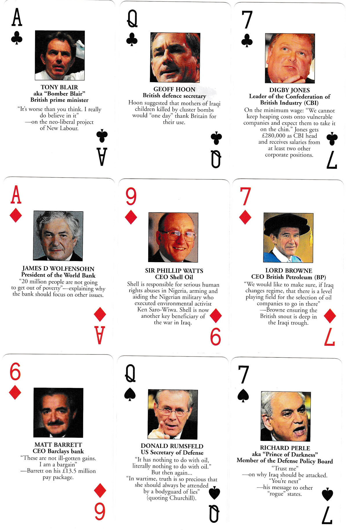 “Regime Change Begins at Home” playing cards published by Bookmarks Publications of London and designed by Noel Douglas