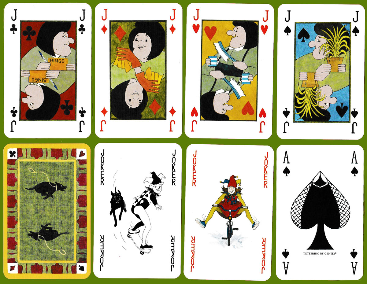 ‘Tottering-by-Gently’ playing cards with cartoons by Annie Tempest