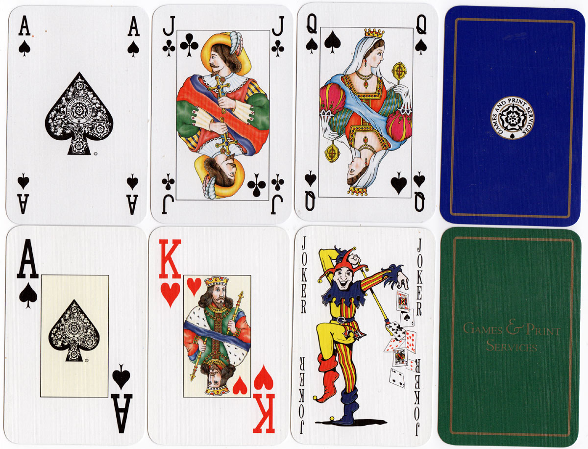 standard and jumbo index “Dutch Court” packs made by Games & Print Services, Canvey Island, UK, c1998