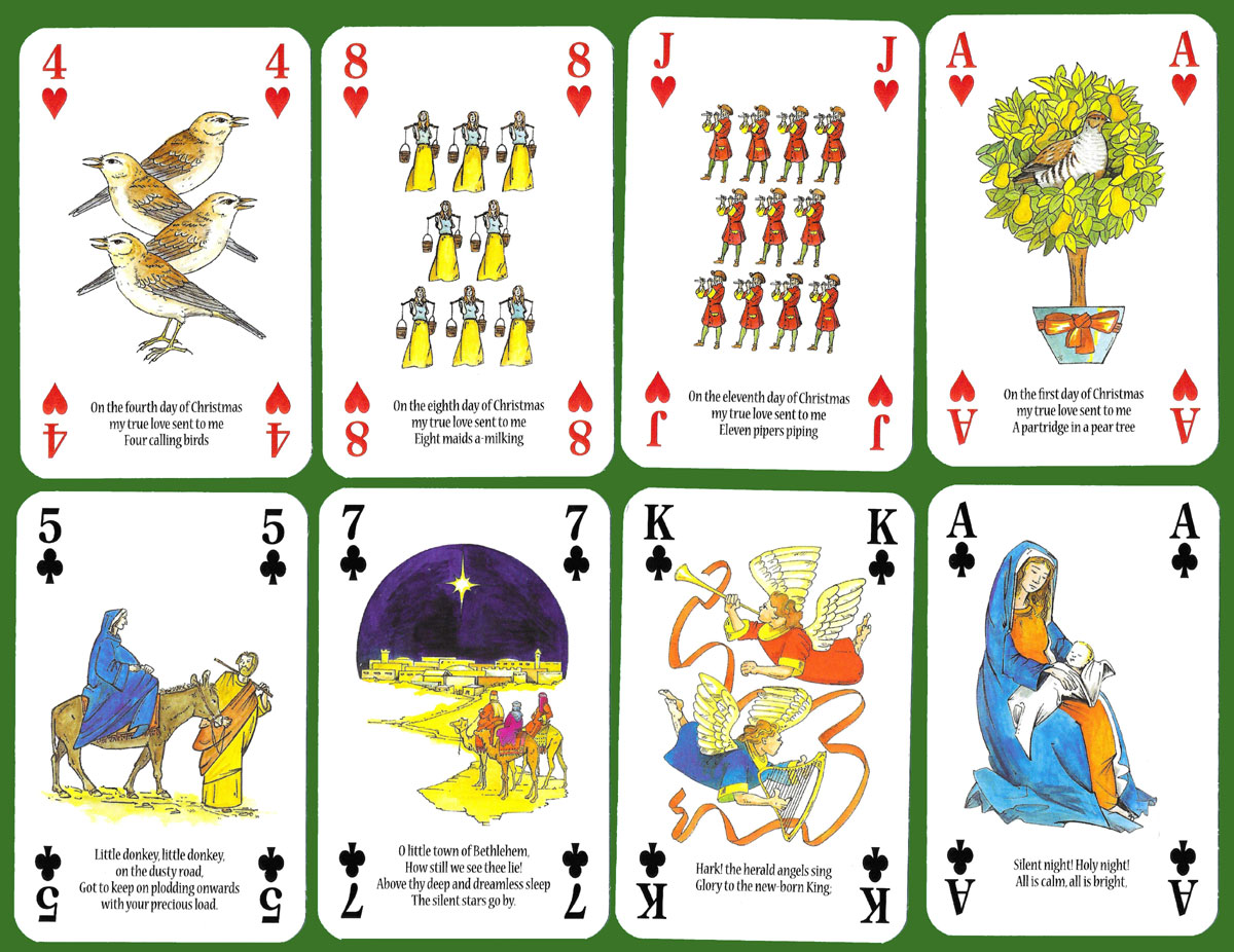 Christmas Carols playing cards published by the Heritage Playing Card Company, 1997 & 2018