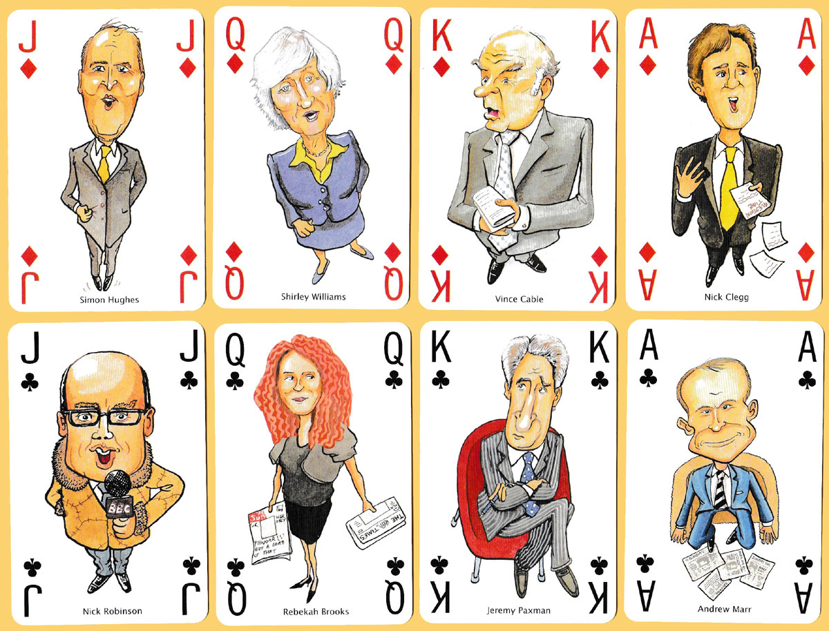 “Playing Politics ’10: With no expenses spared” playing cards with caricatures by Oliver Preston, published by InterCol London, 2010