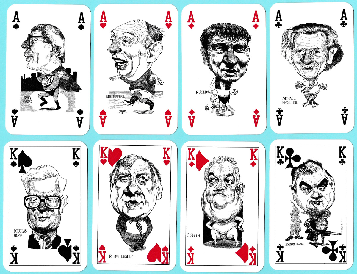 Playing Politics ’92: Pack of lies published by InterCol London with caricatures by Grant Robertson, United Kingdom, c. 1992