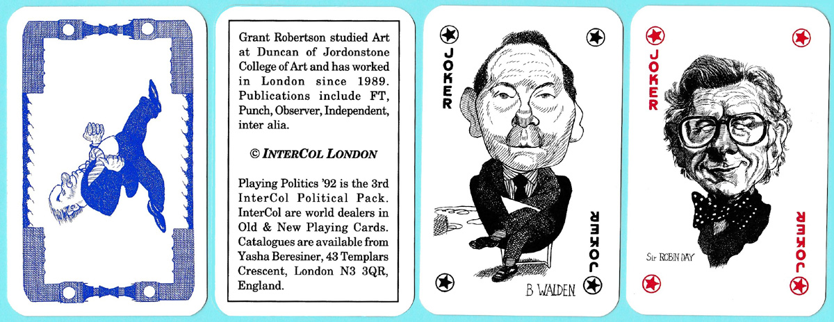 Playing Politics ’92: Pack of lies published by InterCol London with caricatures by Grant Robertson, United Kingdom, c. 1992