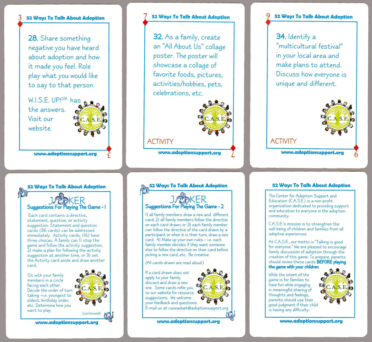 ‘52 Ways to talk about adoption’ family-centred playing cards produced by the Center for Adoption Support and Education, USA