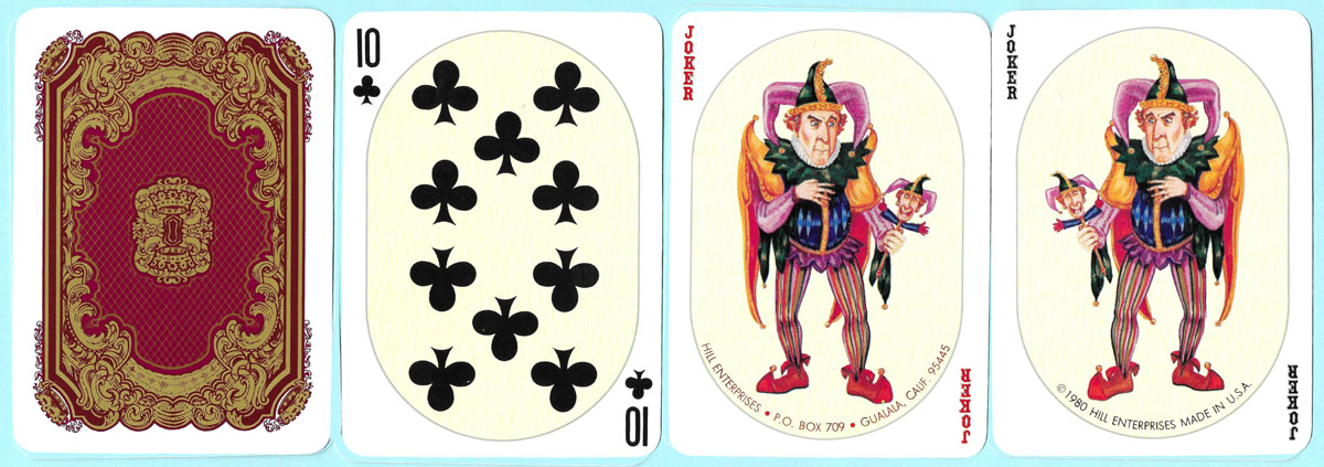 Crown Hill playing cards with illustrations by Corrine Guiney, produced by Hill Enterprises of Gualala, California, in 1980