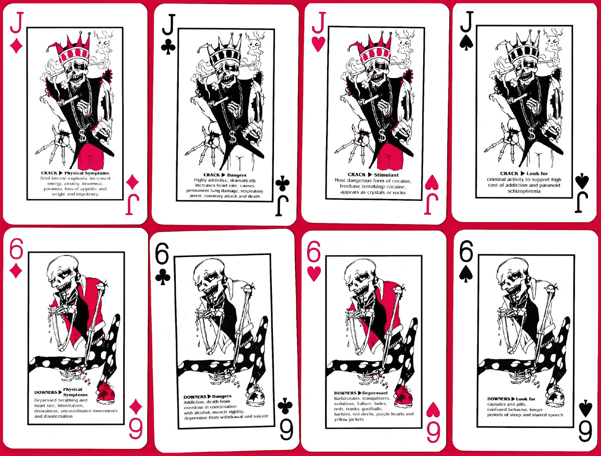 Death on Drugs playing cards produced by Weedon Enterprises, United States, 1985