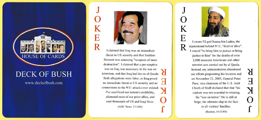 ‘House of Cards: Deck of Bush’ political playing cards produced by Nitestar Productions Inc, USA, 2003