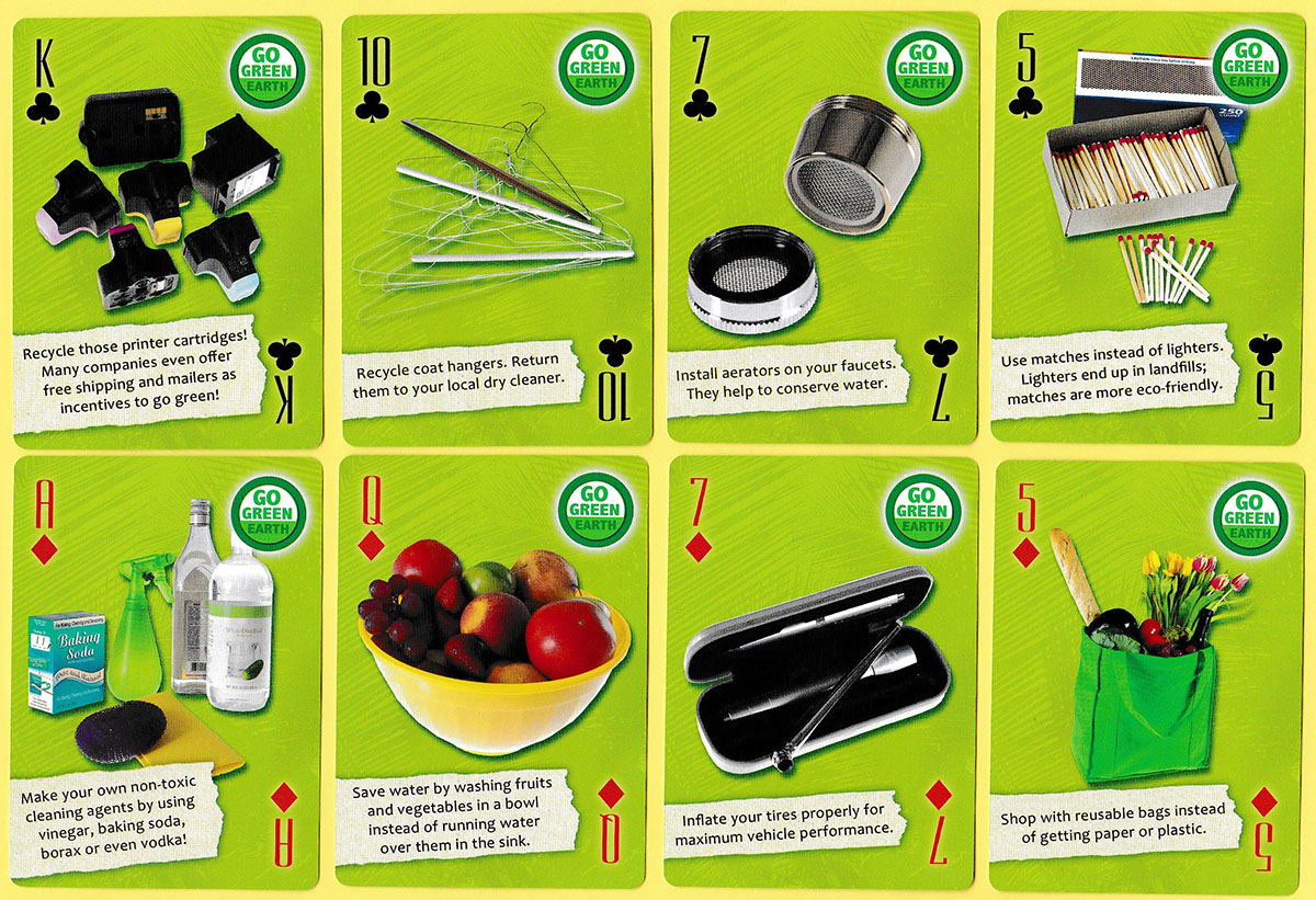 Go Green playing cards published by PostCardusa, Florida (USA), 2010