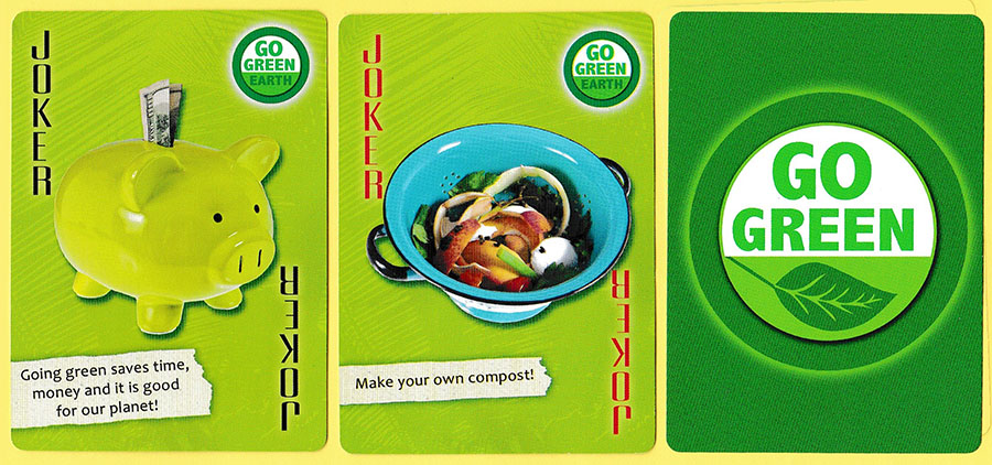 Go Green playing cards published by PostCardusa, Florida (USA), 2010