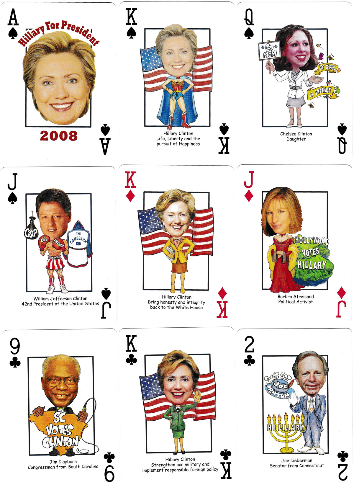 Hillary Clinton Presidential playing cards published by Parody Productions LLC, 2007