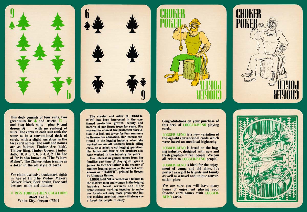 Logger-Reno playing cards published by Forrest-Hen Creations, 1979