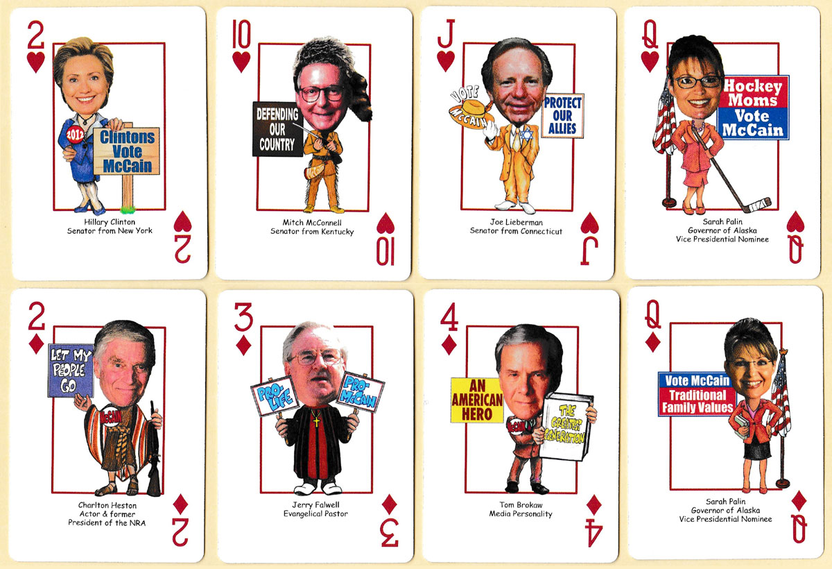 John McCain-Sarah Palin Presidential 2008 playing cards produced by Parody Productions, Cincinnati, 2007