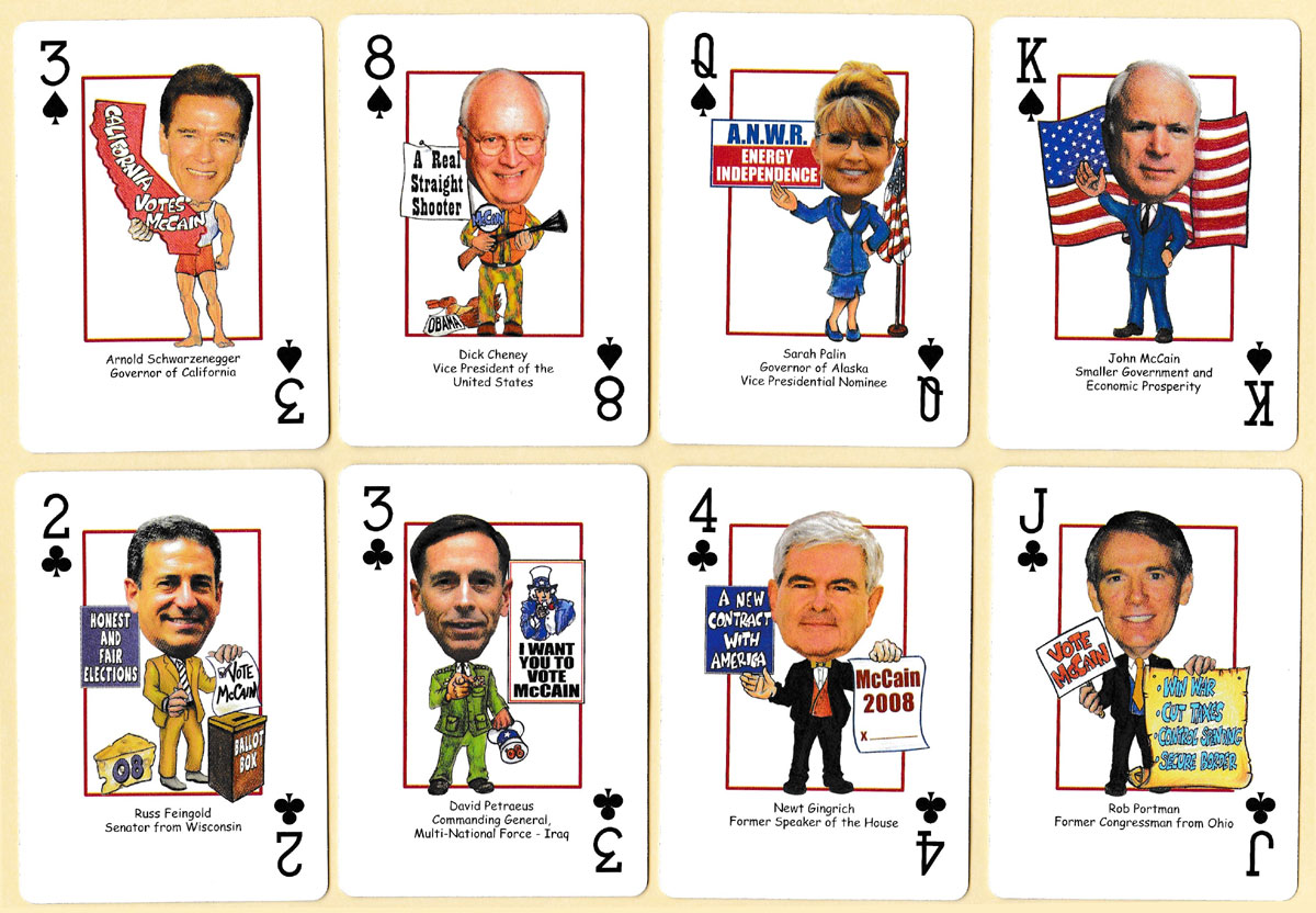 John McCain-Sarah Palin Presidential 2008 playing cards produced by Parody Productions, Cincinnati, 2007