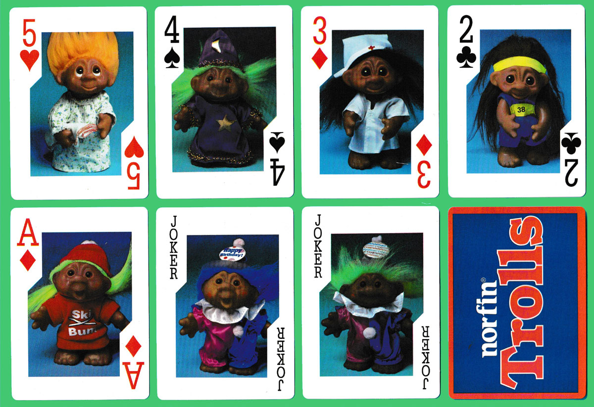 Norfin® Trolls playing cards published by Fundex, Indianapolis, IN, USA, 1992