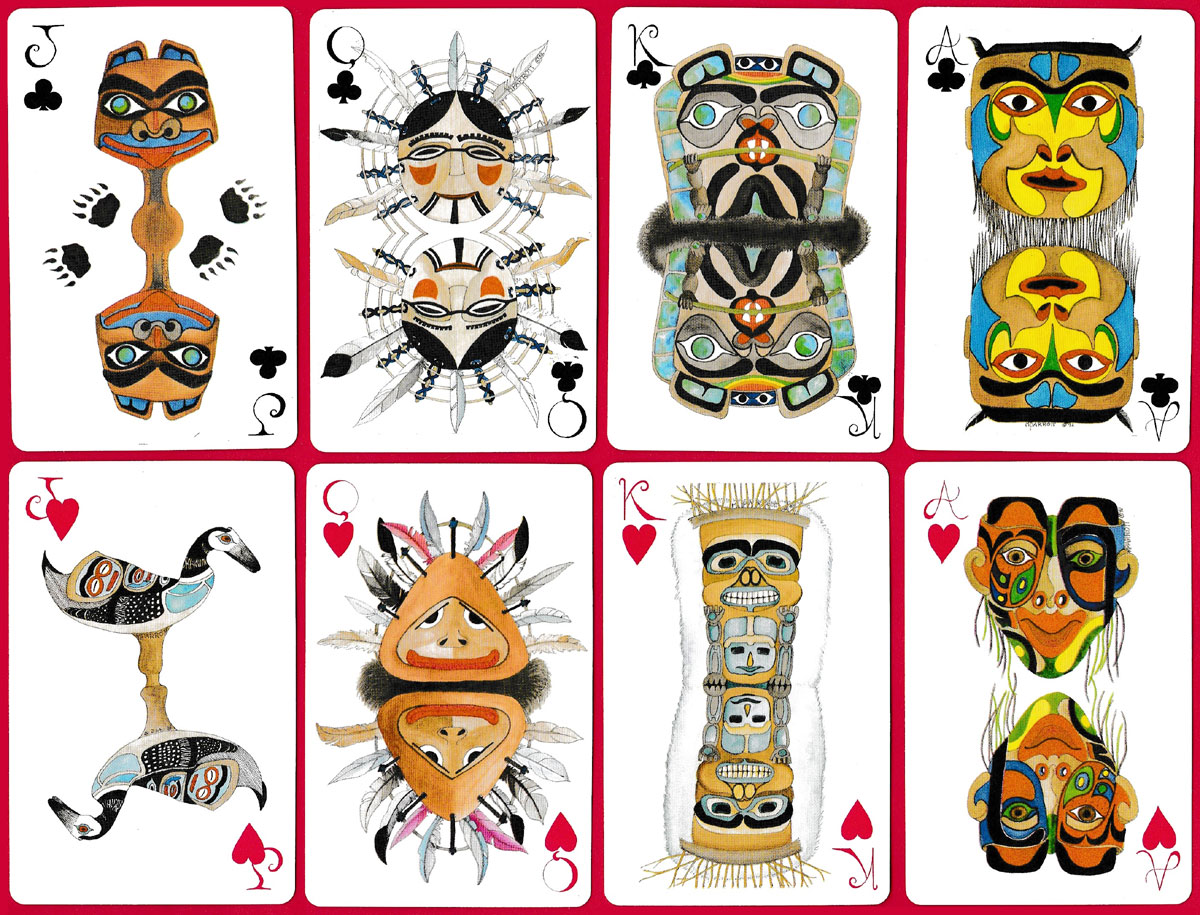 Pacific Northwest native Indian masks playing cards created by Margaret Parrott and produced by Debra Madred Ltd, 1992