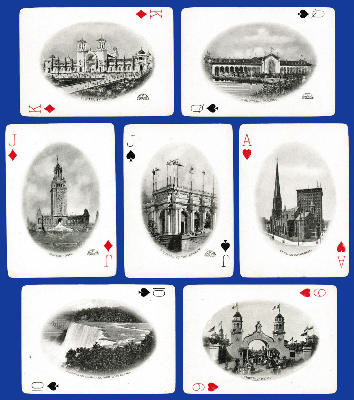 Pan-American Exposition Souvenir Playing Cards published by the Pan-American Souvenir Playing Card Co., Inc., Buffalo, NY, USA, 1901