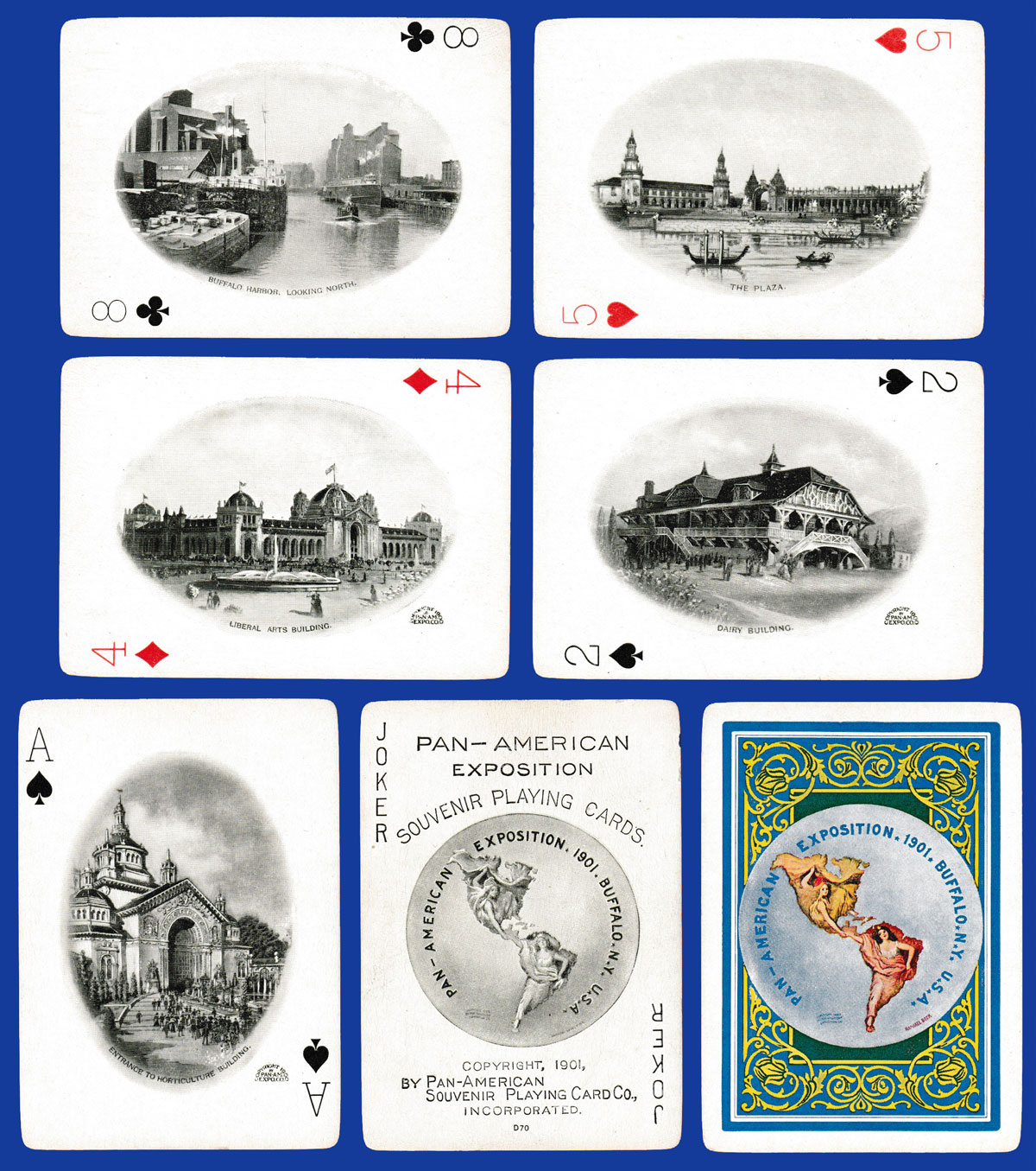 Pan-American Exposition Souvenir Playing Cards published by the Pan-American Souvenir Playing Card Co., Inc., Buffalo, NY, USA, 1901