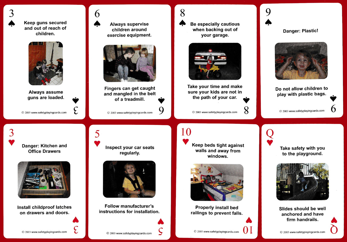 Safety playing cards published by safetyplayingcards.com, USA, 2003