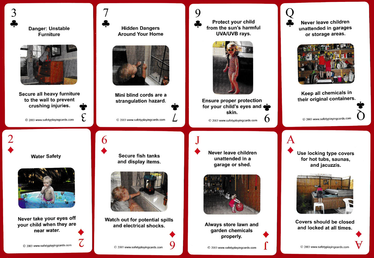 Safety playing cards published by safetyplayingcards.com, USA, 2003