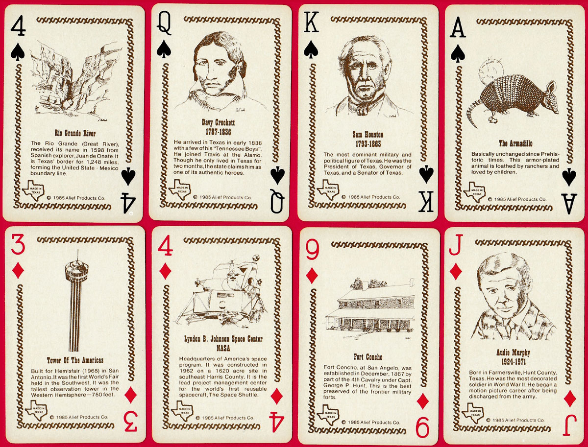 Texas Sesquicentennial playing cards produced by Alief Products Company of Alief, Texas in 1985