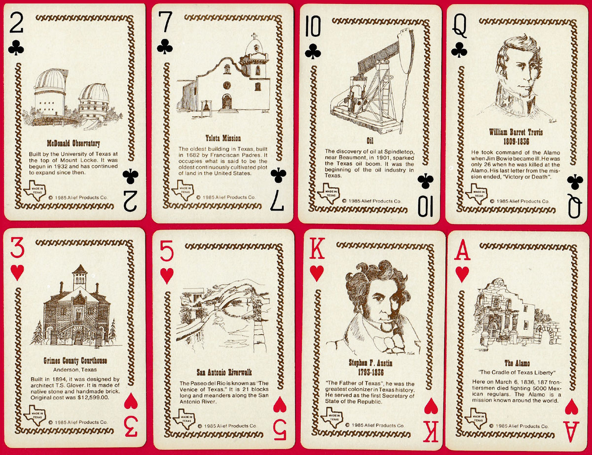 Texas Sesquicentennial playing cards produced by Alief Products Company of Alief, Texas in 1985