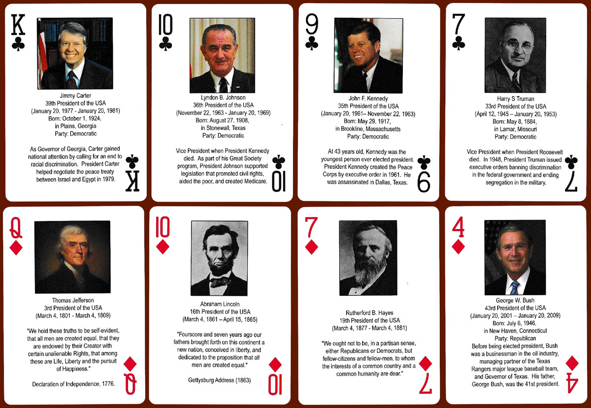 The Presidents playing cards first published by Arcturus LLC in 2007, reprinted in 2009