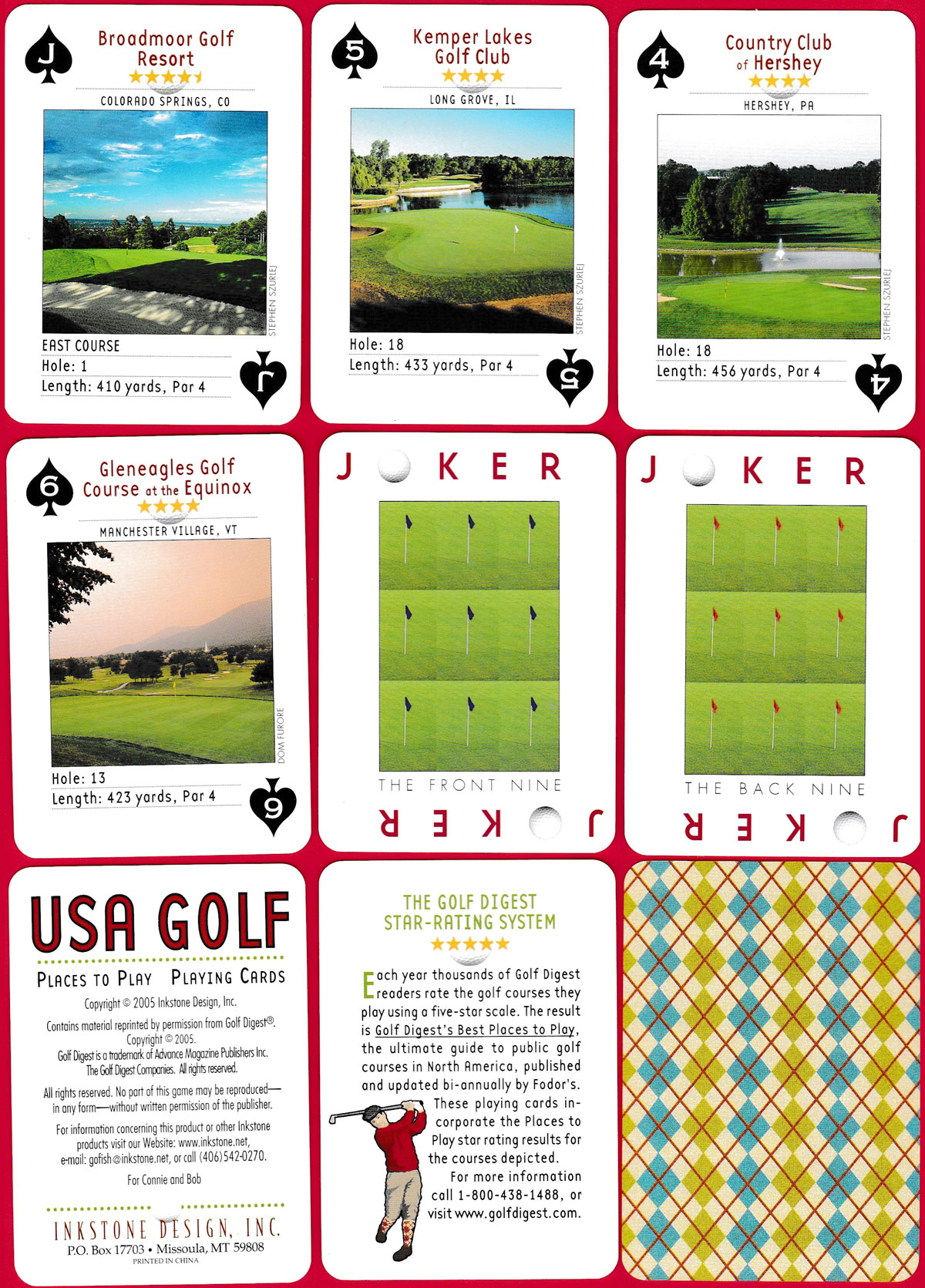 USA Golf: places to play playing cards produced by Inkstone Design Inc