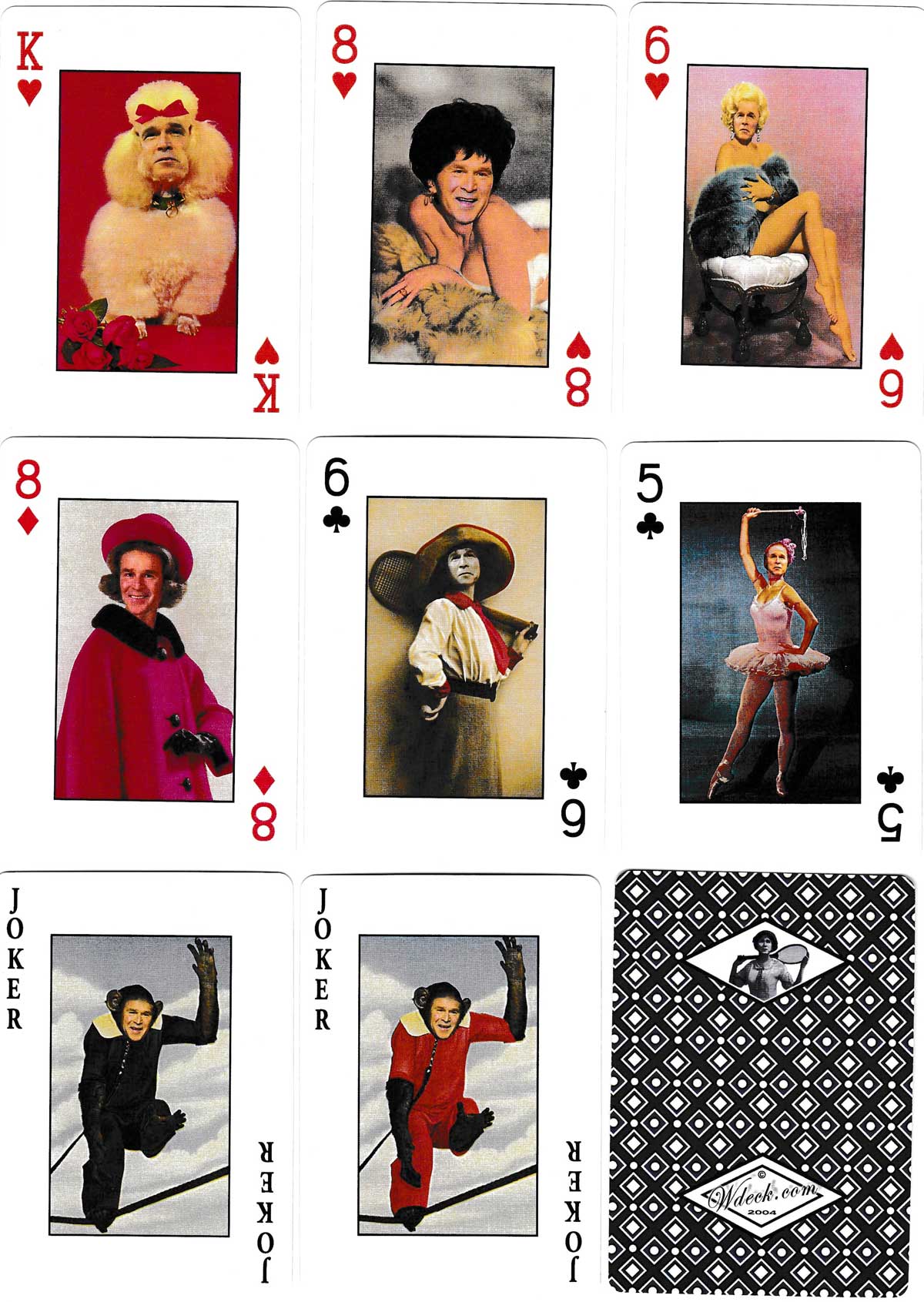 “W Deck” playing cards poking fun at President Bush, USA, 2004. 