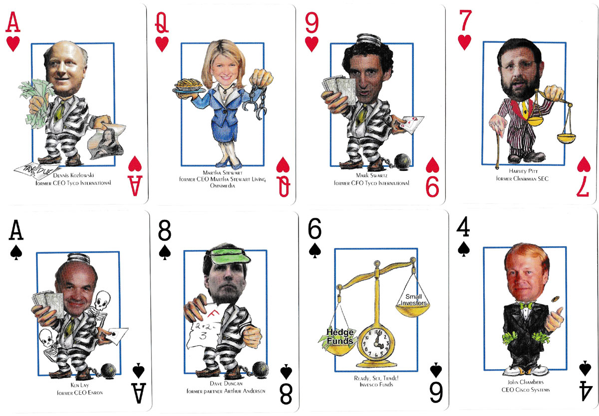 Wall Street Most Wanted playing cards produced by Parody Productions, Cincinnati, Ohio, 2003