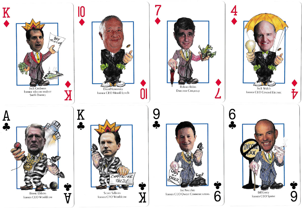 Wall Street Most Wanted playing cards produced by Parody Productions, Cincinnati, Ohio, 2003