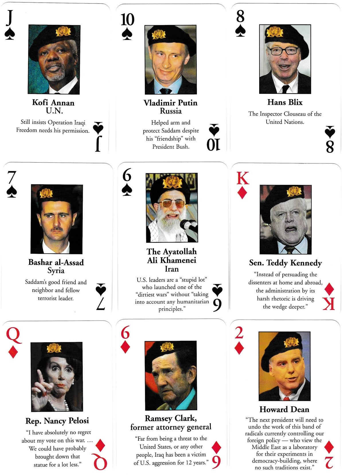 United Nations of Weasels playing cards published by NewsMax Media Inc., 2003