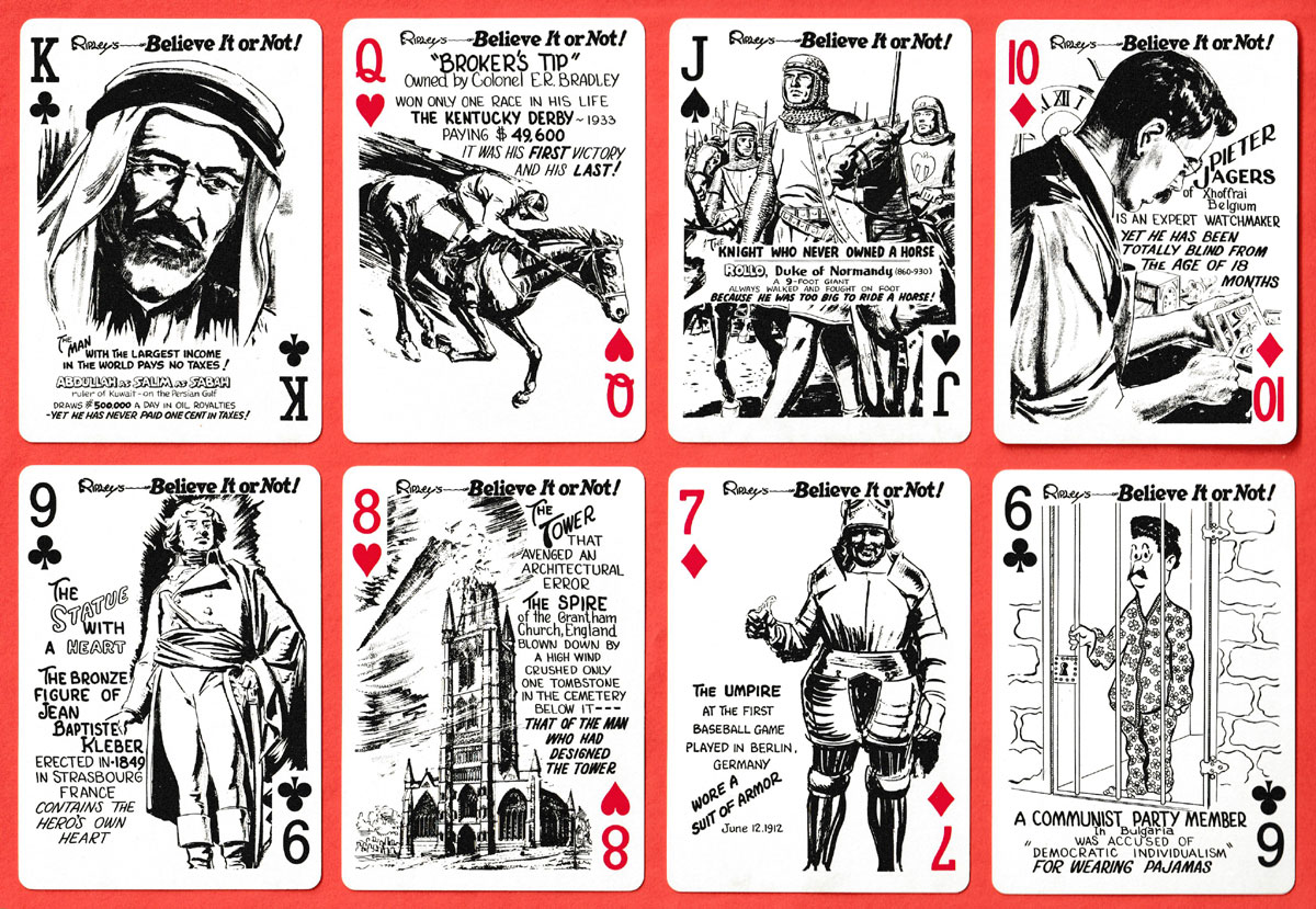 Ripley’s Believe It or Not! playing cards designed and manufactured by Stancraft Products, Minneapolis, MN, USA, c1970