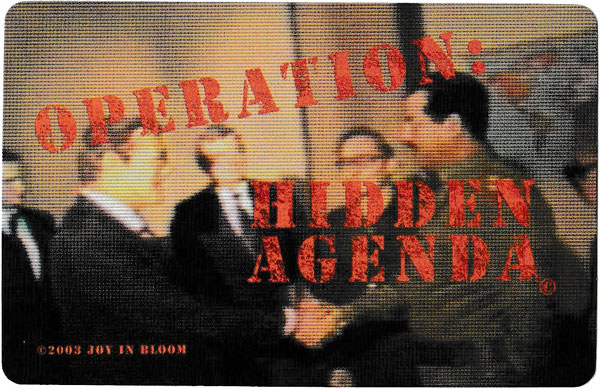 “Operation Hidden Agenda” playing cards designed by Kathy Eder and published by Liberty Playing Card Company, USA, 2003