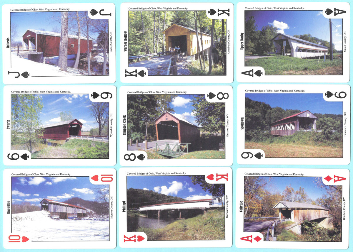 Historical covered bridges playing cards with photography by Bill Miller, produced in 2006 by Real Souvenir Playing Cards