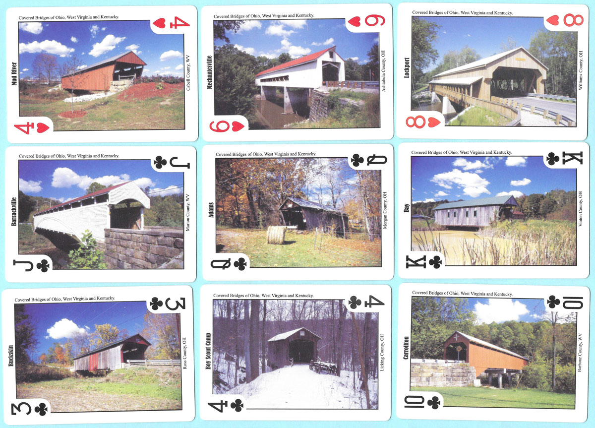 Historical covered bridges playing cards with photography by Bill Miller, produced in 2006 by Real Souvenir Playing Cards