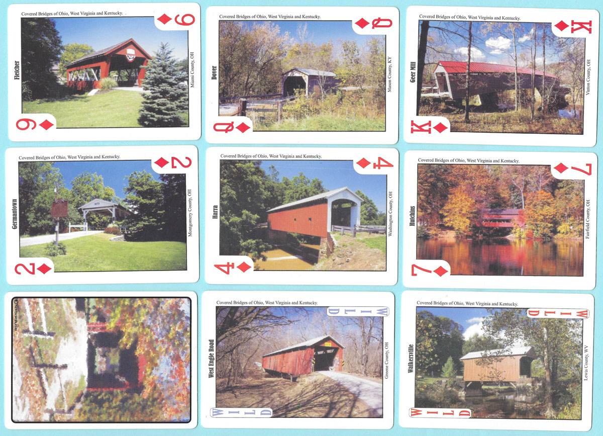 Historical covered bridges playing cards with photography by Bill Miller, produced in 2006 by Real Souvenir Playing Cards