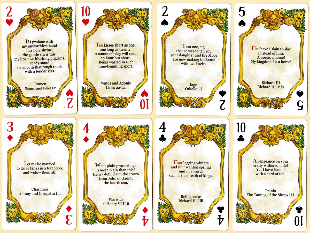 Shakespeare playing cards: Quotes, the first volume of a double set published by Prospero Art of San Francisco, 2004