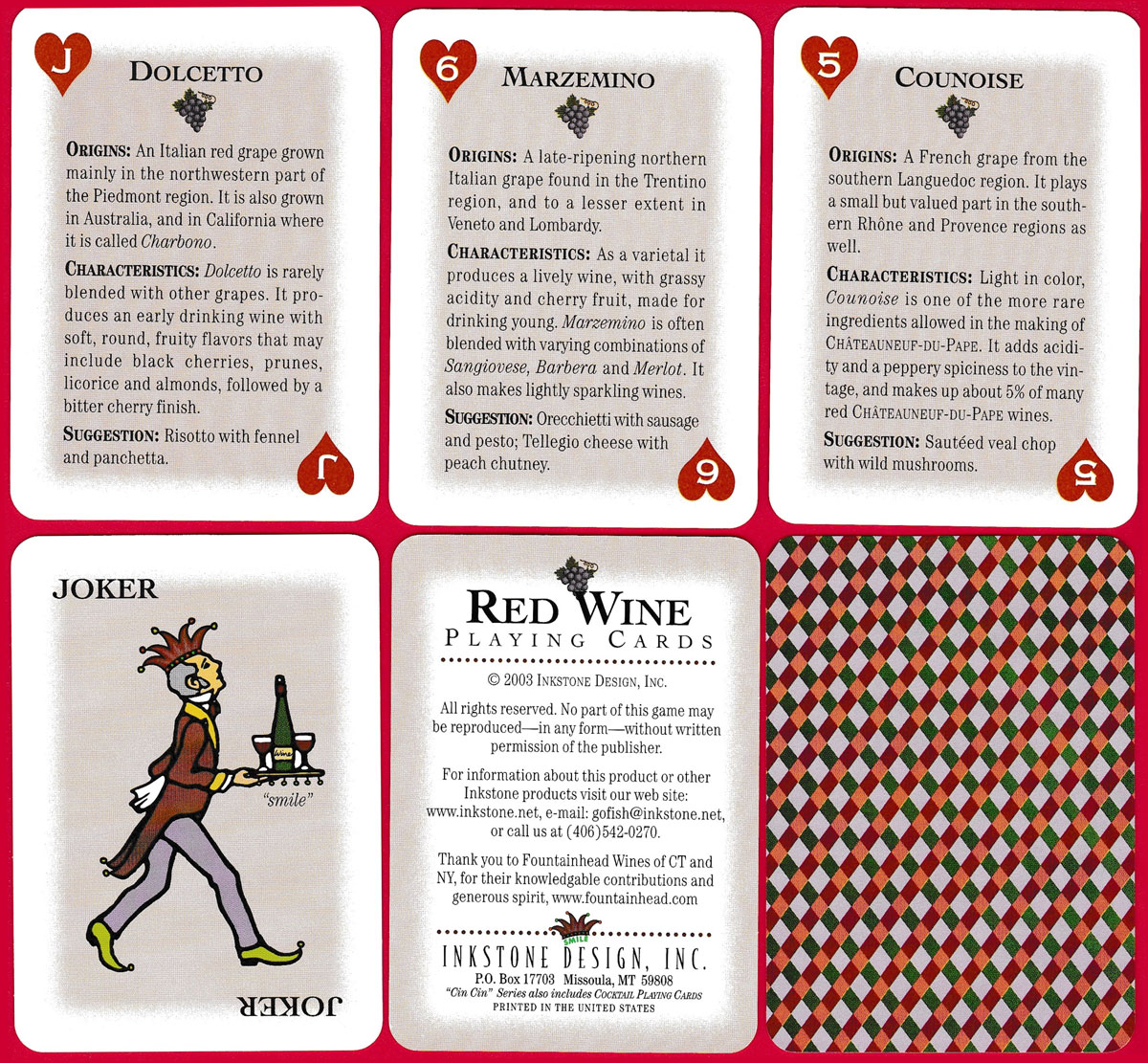 Red wine cards published in 2003 by Inkstone Design Inc