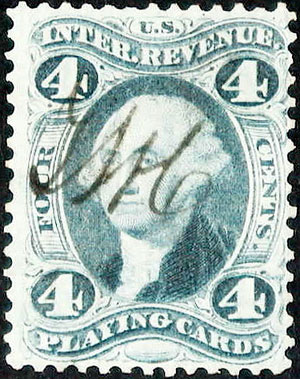 4 cent playing card tax stamp from USA, c.1863