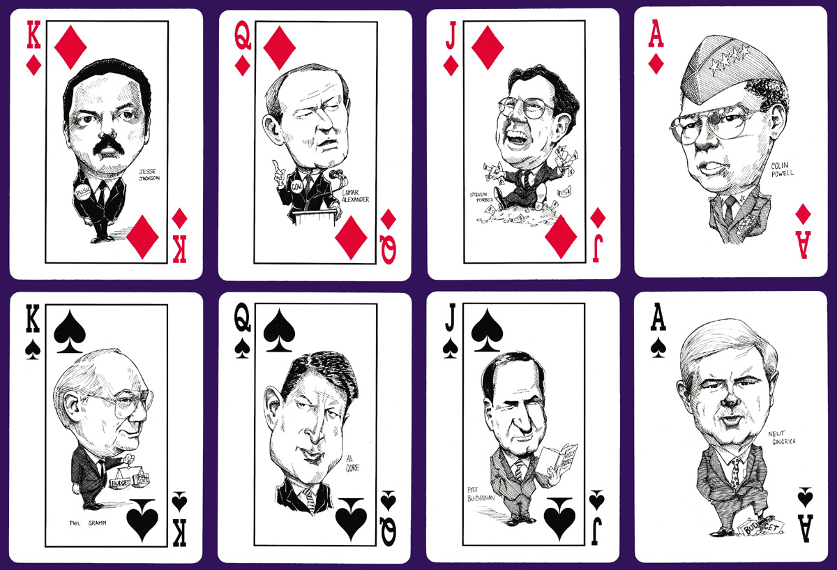 Political Players playing cards made by USPC Co. for Gelco Products, Inc., Northbrook, IL, USA, c1996