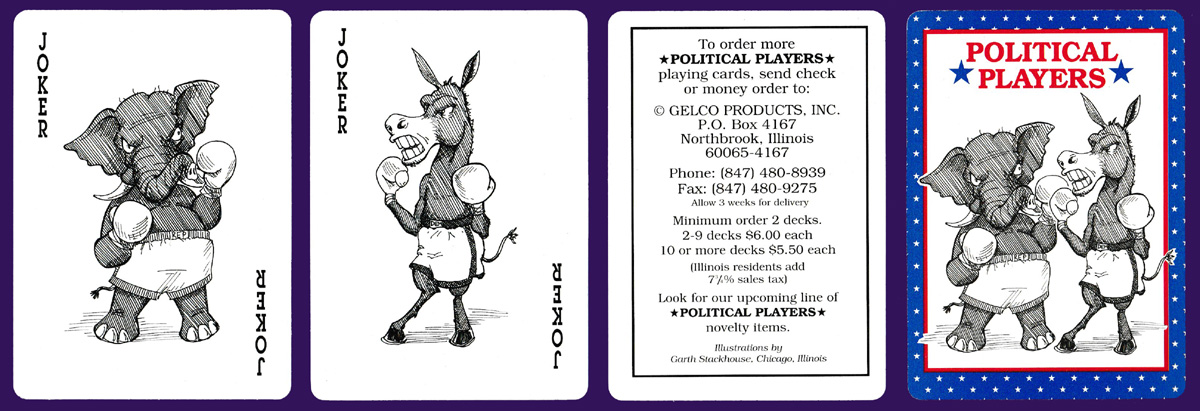 Political Players playing cards made by USPC Co. for Gelco Products, Inc., Northbrook, IL, USA, c1996