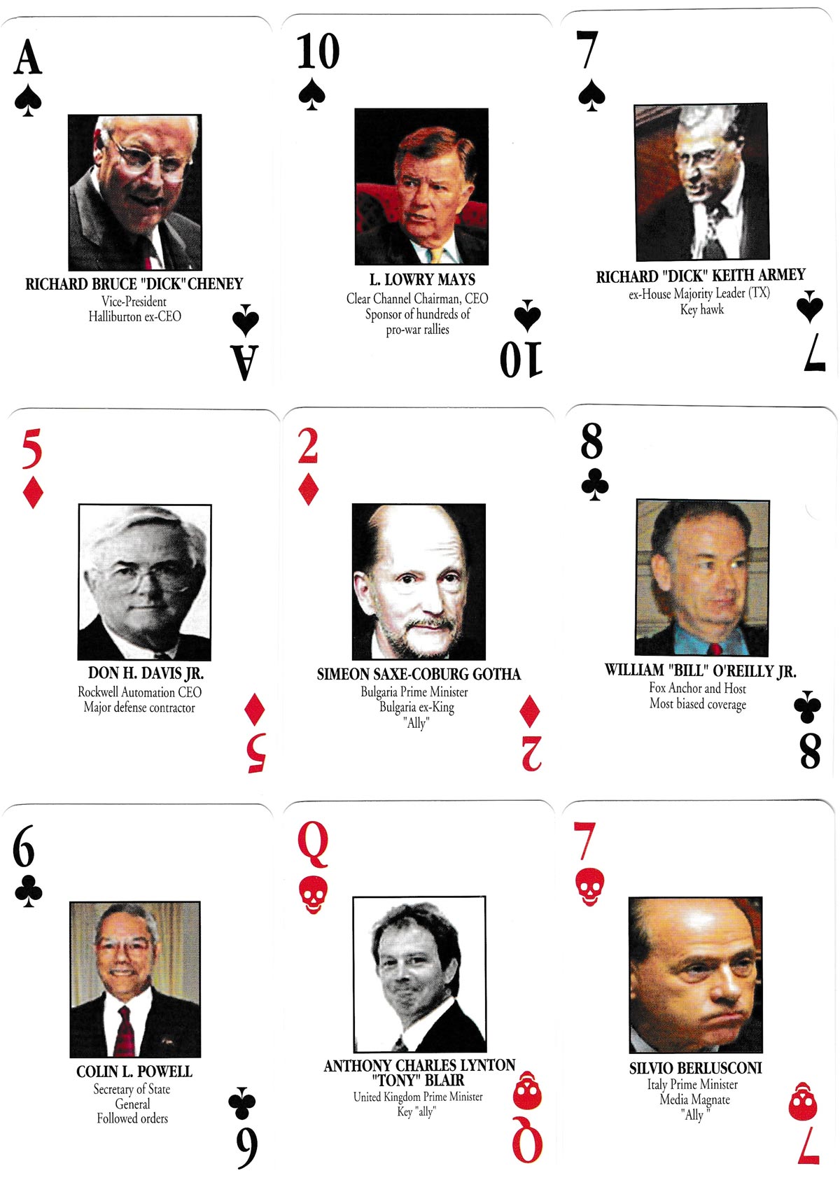 Try’em playing cards, also known as the U.S. Regime Change [or] 52 Most Wanted Criminals, USA, c. 2003