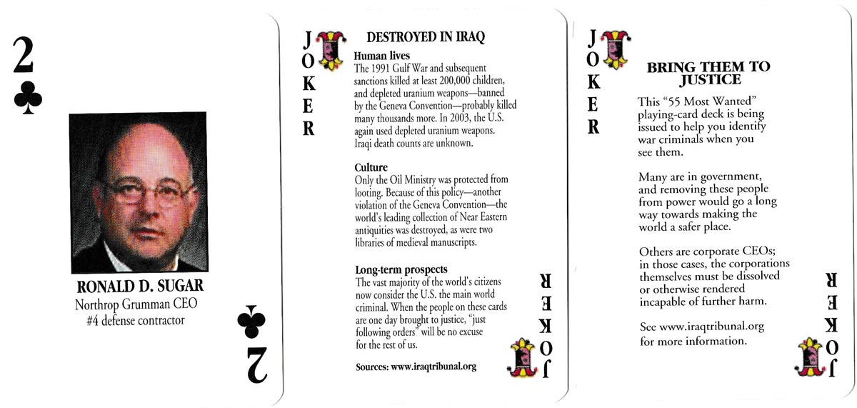 Try’em playing cards, also known as the U.S. Regime Change [or] 52 Most Wanted Criminals, USA, c. 2003