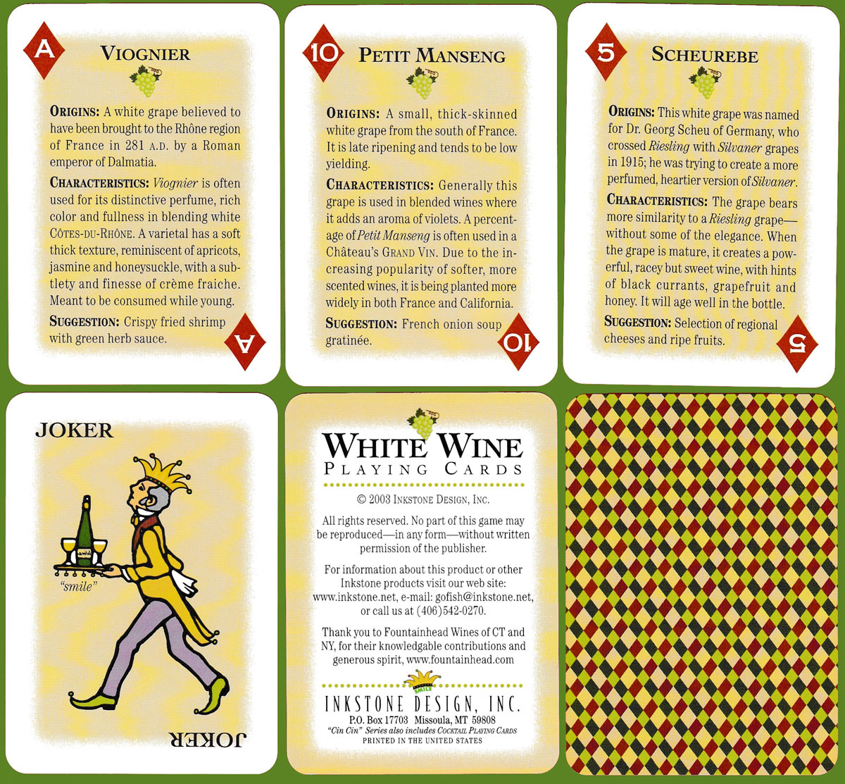 White wine cards published in 2003 by Inkstone Design Inc