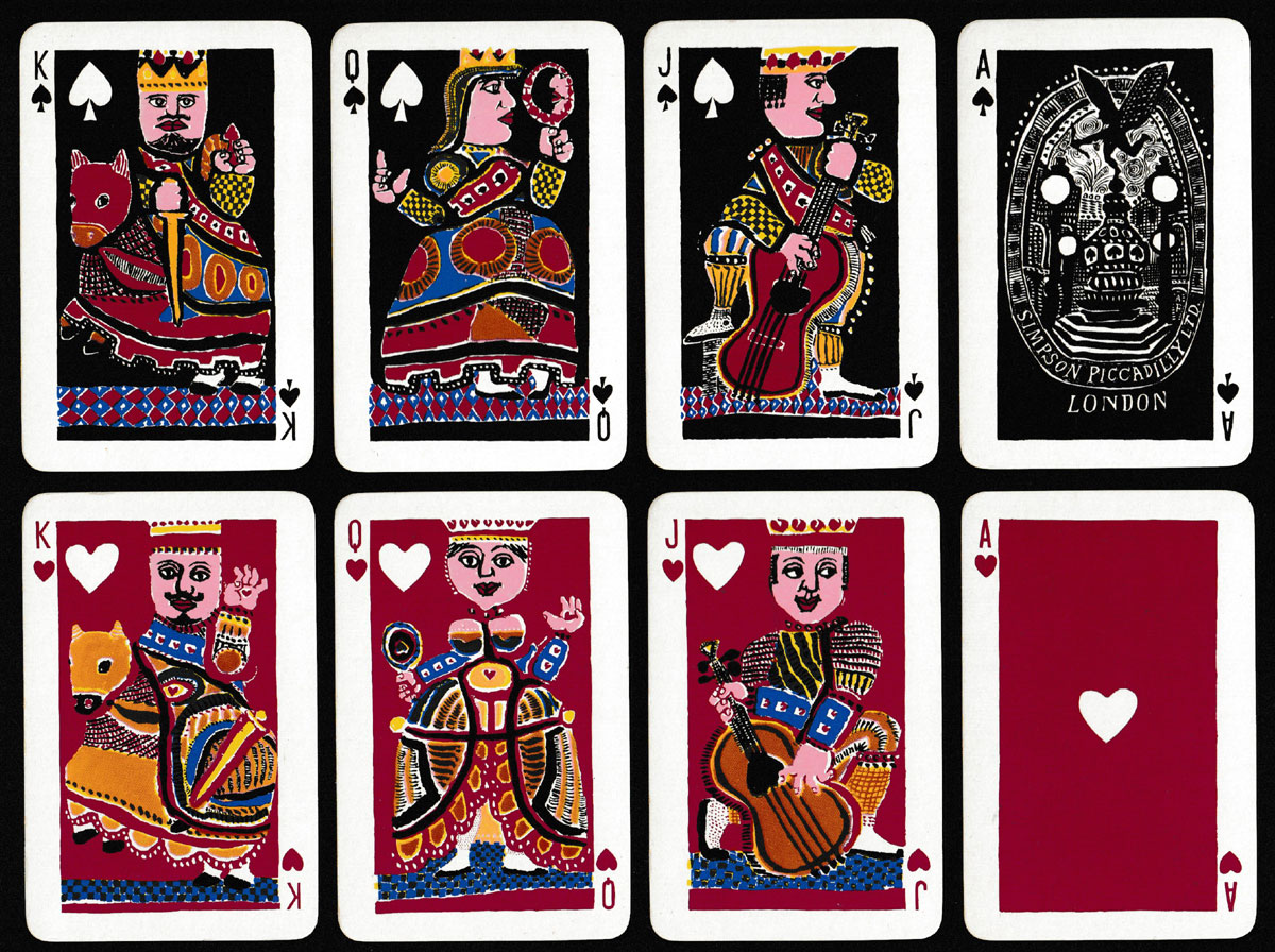 Simpson (Piccadilly) playing cards designed by André François and made by Thomas De La Rue, London, UK, 1953