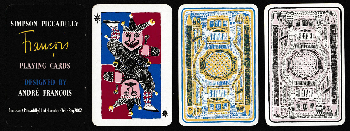 Simpson (Piccadilly) playing cards designed by André François and made by Thomas De La Rue, London, UK, 1953